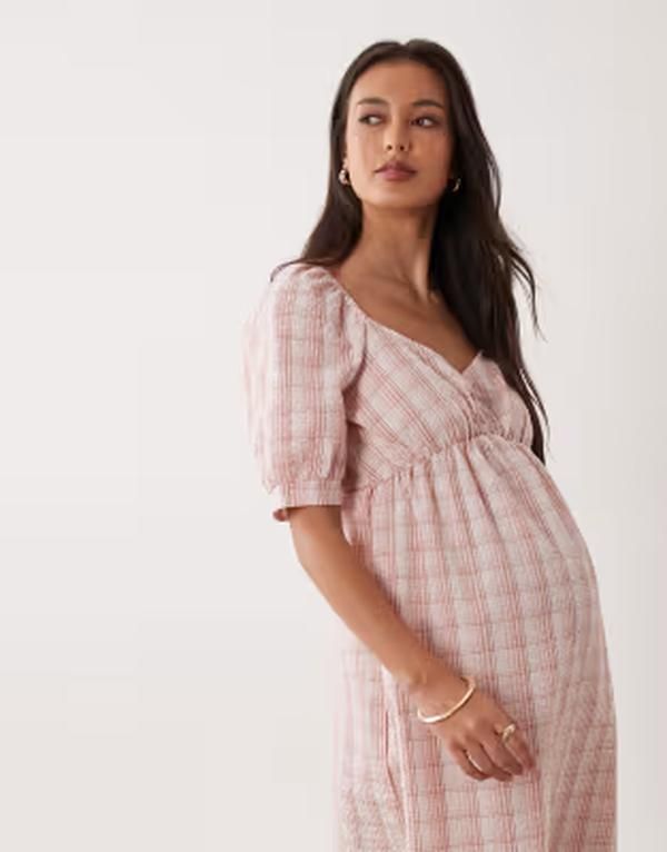 ママライシアス レディース トップス ワンピース プリント ギャザー マタニティ Mamalicious Mamalicious Maternity seersucker puff sleeve ru