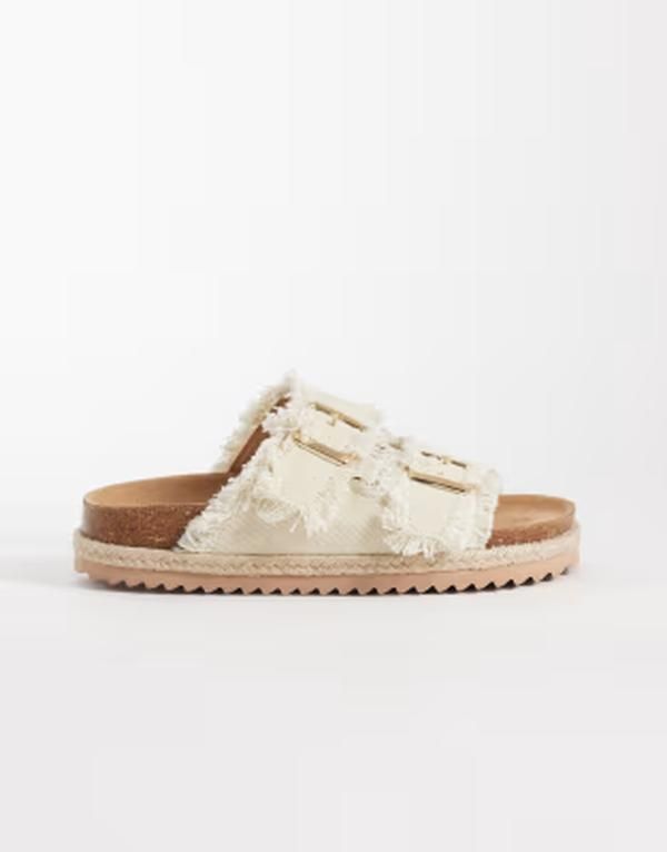 サウスビーチ レディース シューズ サンダル デニム South Beach double bucklespadrille sandals in frayed cream denim Cream de