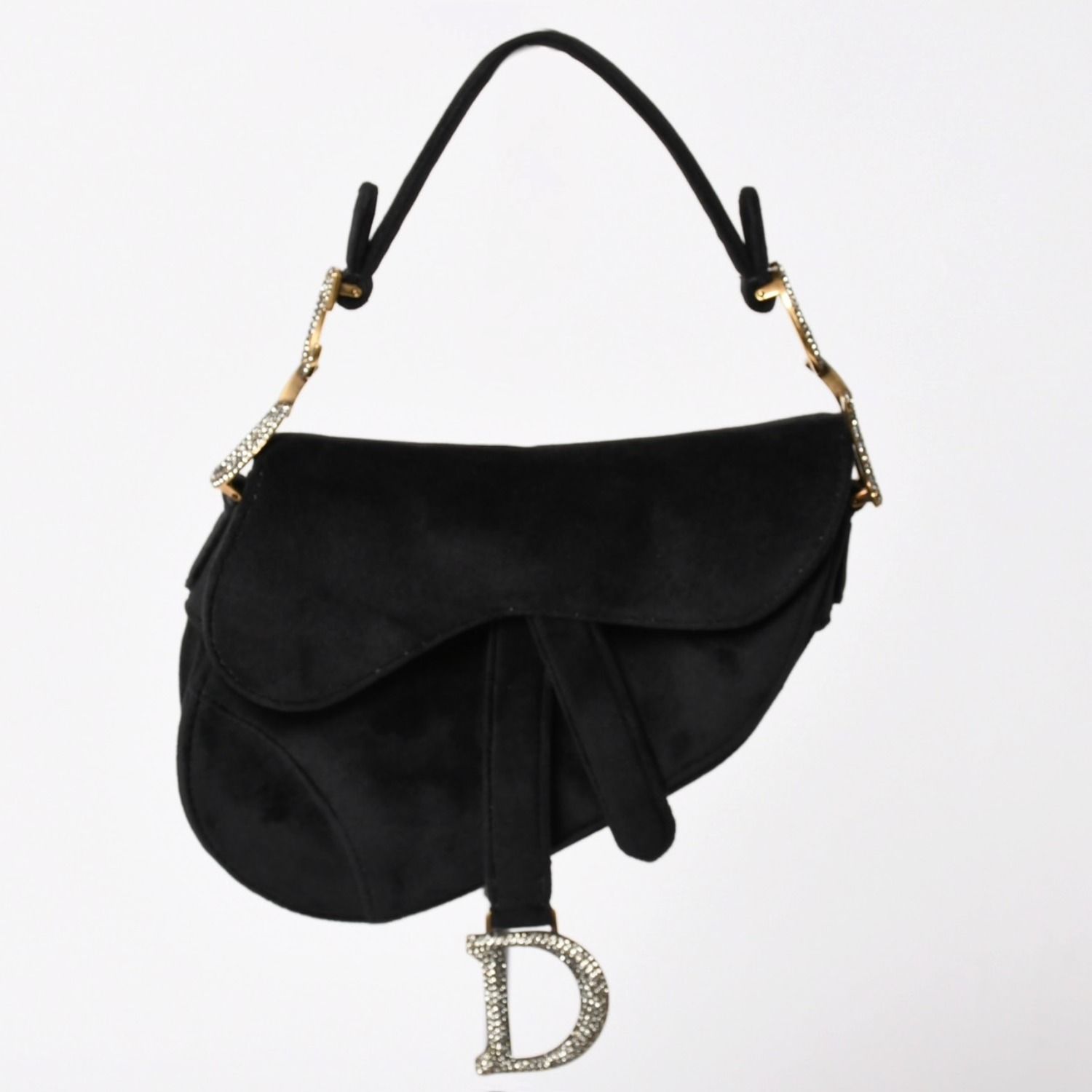 極美品 Christian Dior クリスチャンディオール サドルバッグ ミニ ストラス ワンショルダーバッグ M447SCUCS ベルベット 中古 4a003836