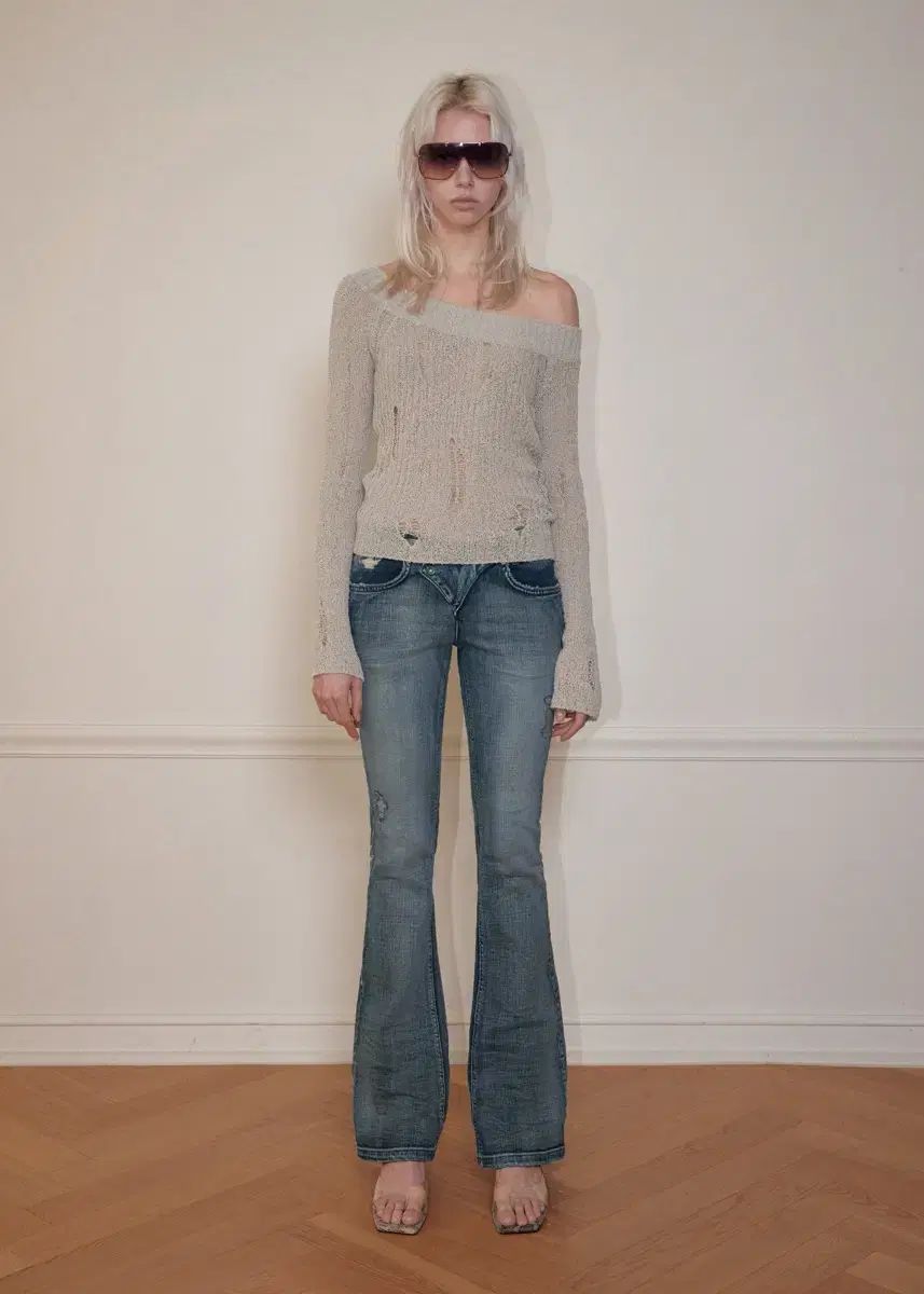 BOHEMSEO ボヘミアンソウル GRUNGE ONE-SHOULDER KNIT BEIGE