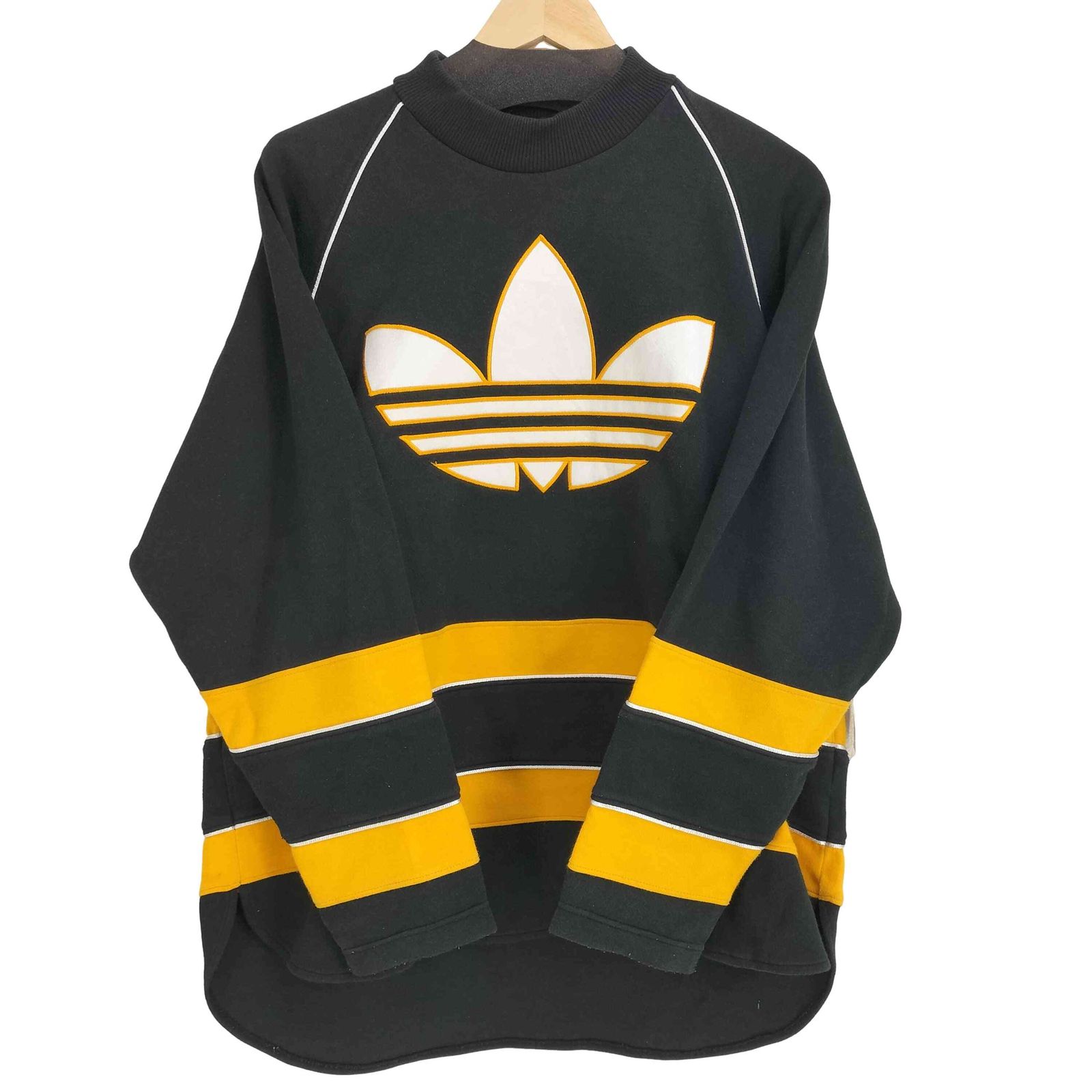 アディダスオリジナルス adidas Originals 80-90S ボーダー モックネック フロントロゴラグランスリーブトレーナー メンズ 表記無 S-M
