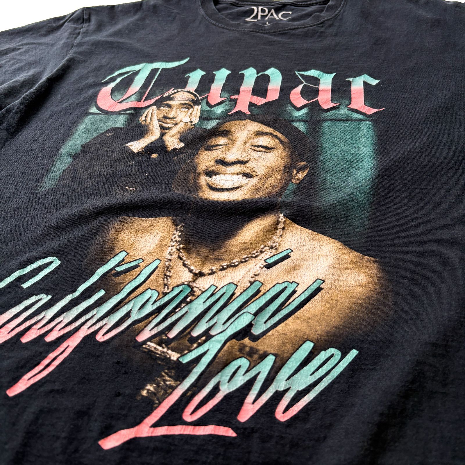2PAC ラップTシャツ L ブラック 大判プリント トゥーパック Y2K 