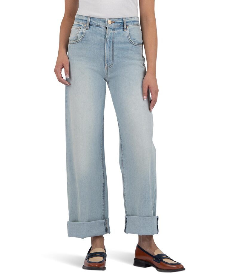 カットフロムザクロス レディース ボトムス デニムパンツ ワイドレッグ KUT from the Kloth Gwen HighRise Wide Leg RollUp 5 Pockets Meani