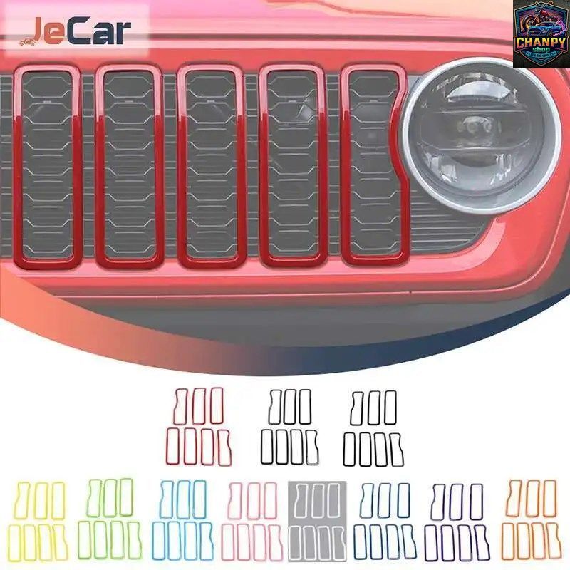 ABS製カーグリルリングカバー フロントバンパーグリルトリムオーナメント ジープ ラングラー JL JT グラディエーター 2024年以降 エクステ