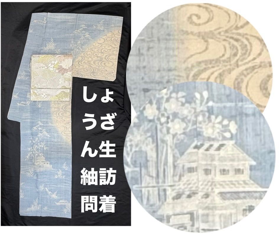 きもの31⭐️しょうざん生紬訪問着⭐️豪華絢爛綺麗華麗美品トールサイズ身丈166cm裄丈70cmBIGサイズ正絹袷広襟