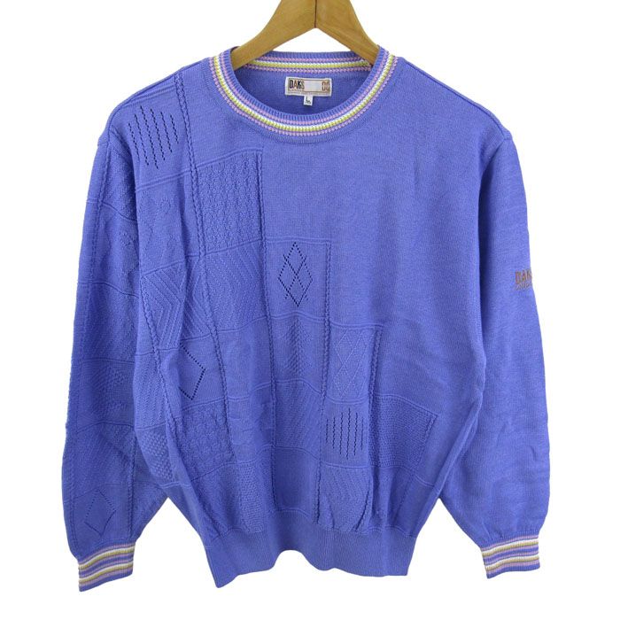 ダックス ニット トップス 長袖 クルーネック レディース Lサイズ パープル DAKS
