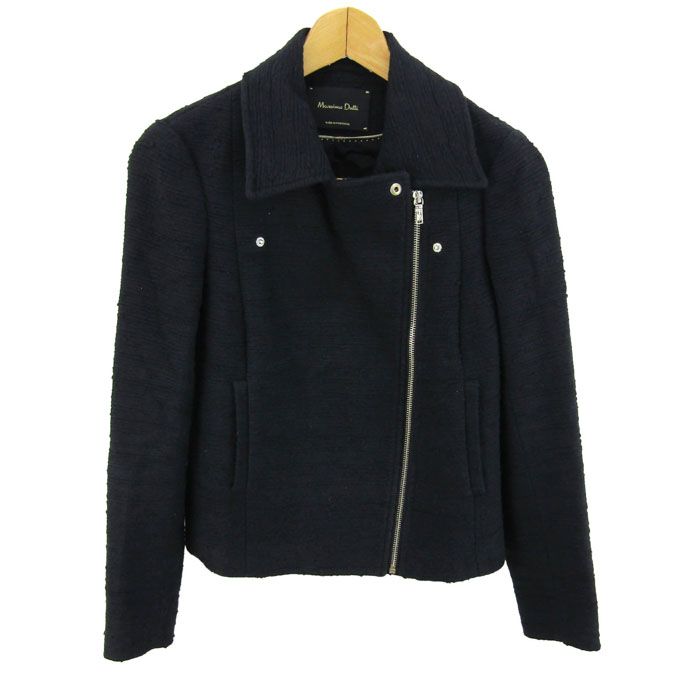 マッシモ・ドゥッティ ライダースジャケット アウター ツイード レディース USA 4サイズ ブラック Massimo Dutti 【中古】