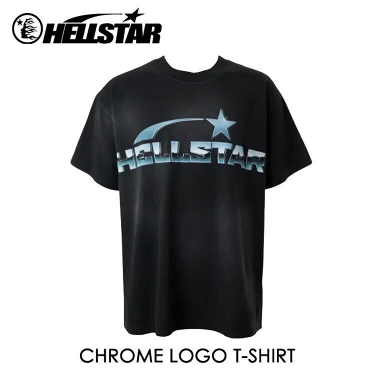 NFC SCAN TAG(スマートフォンをかざすスキャン有り) HELLSTAR CHROME LOGO T-SHIRT 【ウォッシュブラック】【TEE】 【半袖Tシャツ】【ヴィンテージ加工】