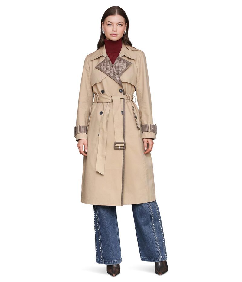 アヴェックレフィーユ レディース アウター コート Avec Les Filles Pattern Block Trench Coat Camelbrown Houndstooth ブラウン