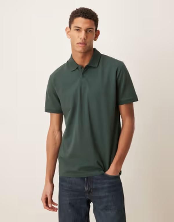 エイソス メンズ トップス ポロシャツ レギュラーフィット ASOS DESIGN Essentials regular fit polo pique Darkest spruce カーキ