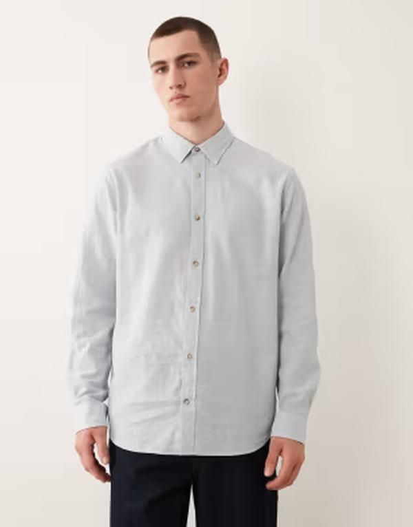 ジャック アンド ジョーンズ メンズ トップス シャツ リネン Jack Jones linen blend long sleeve shirt in light Celestial Blue ブルー