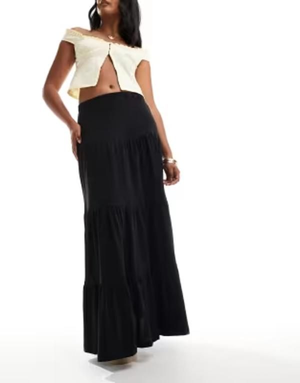 オンリー レディース ボトムスカート ティアード マキシ ONLY tiered maxi skirt Black ブラック