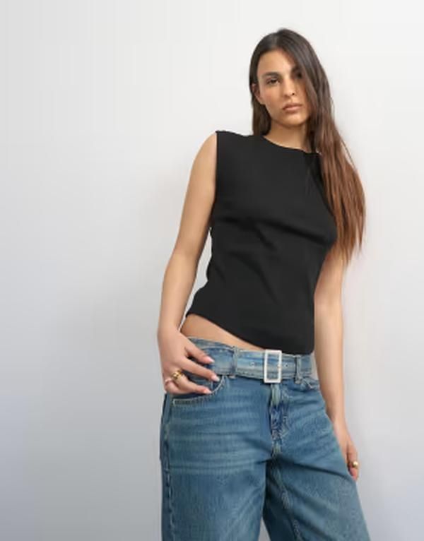 トップショップ レディース トップス タンクトップ リブ Topshop ribbed boyfriend tank Black ブラック
