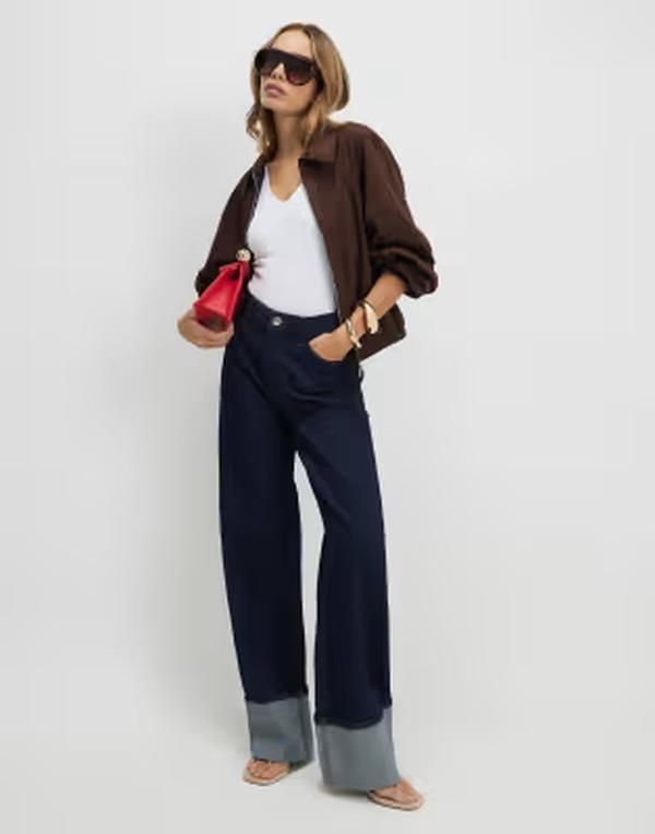 リバーアイランド レディース ボトムス デニムパンツ ジーンズ River Island Relaxed straighturn up cuff jeans in denim dark DENIM D