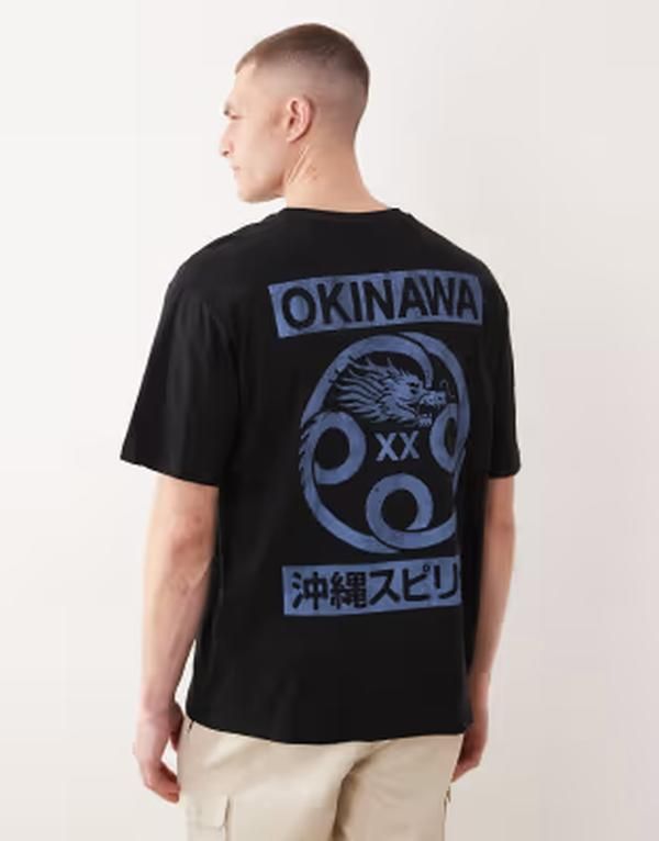 オンリーアンドサンズ メンズ トップス Tシャツ オーバーサイズフィット プリント ONLY SONS oversized fitshirt with Okinawa dragon back prin