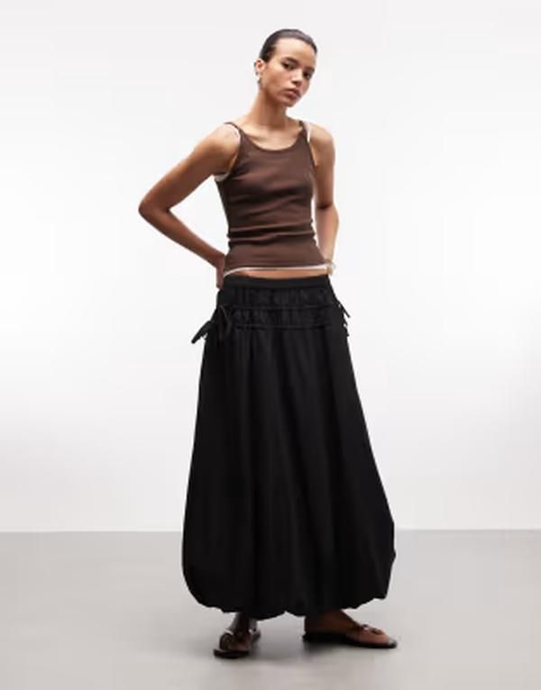 リクレイム ヴィンテージ レディース ボトムスカート ミディ Reclaimed Vintage midi bubble skirt with side ties black ブラック