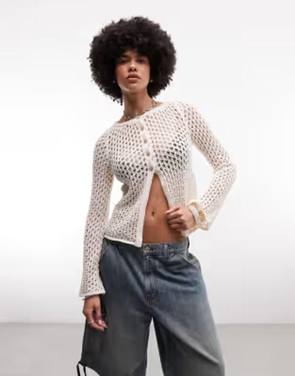 エイソス レディース アウター カーディガン ニット ASOS DESIGN knit crochet longline cardigan in ecru エクリュ