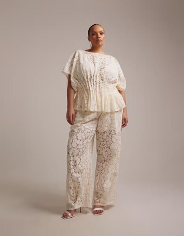 エイソス レディース ボトムス カジュアルパンツ レース ASOS Curve ASOS DESIGN Curve bridalace pants set IVORY アイボリー