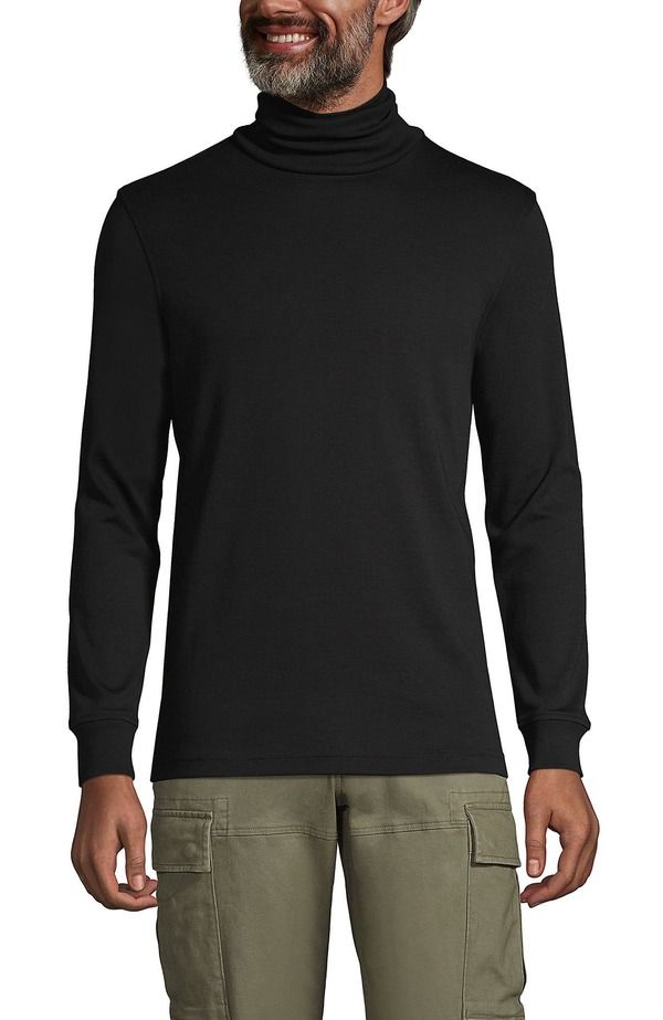 ランズエンド メンズ トップス Tシャツ タートルネック コットン Lands End Cotton Supima Turtleneck Black ブラック