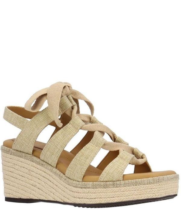 ジェイレニー レディース シューズ スリッポン・ローファー プラットフォーム サンダル レース リネン J Renee Garlynn Linen Lace Up Square Toe Platfor