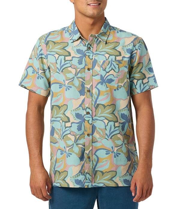 オニール メンズ トップス シャツ プリント リネン ONeill Printed Short Sleeve Linen Blend Shirt Blue Fusion ブルー