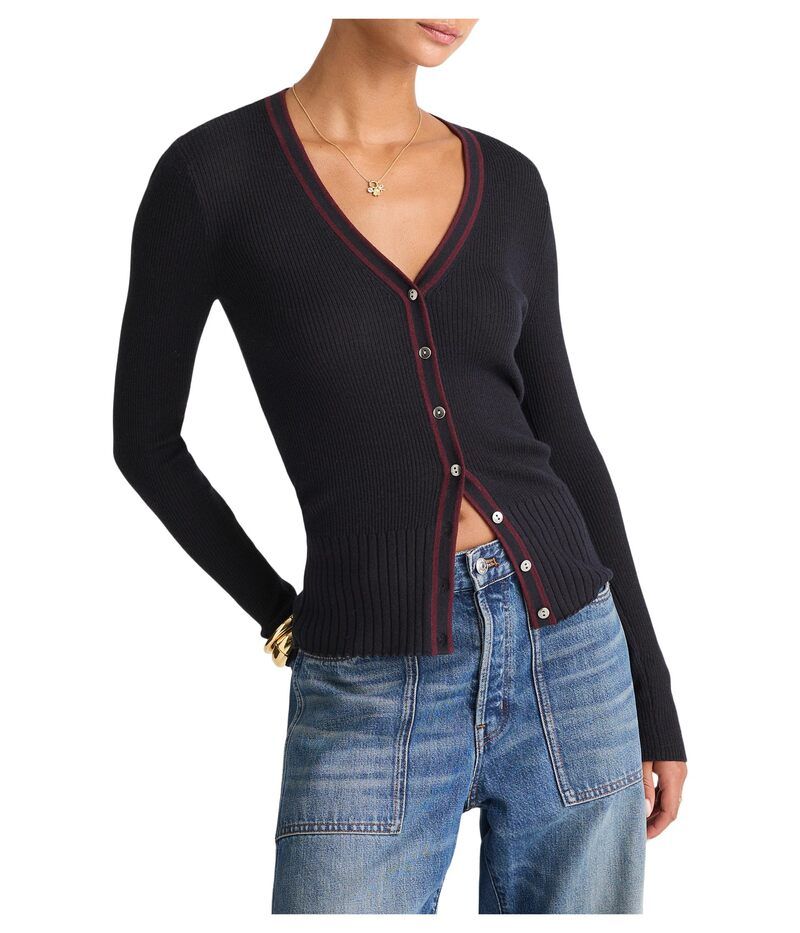 メイドウェル レディース アウター ニット・セーター シルク カーディガン Madewell Merino Silk Becka Cardigan Dark Navy Combo ネイビー