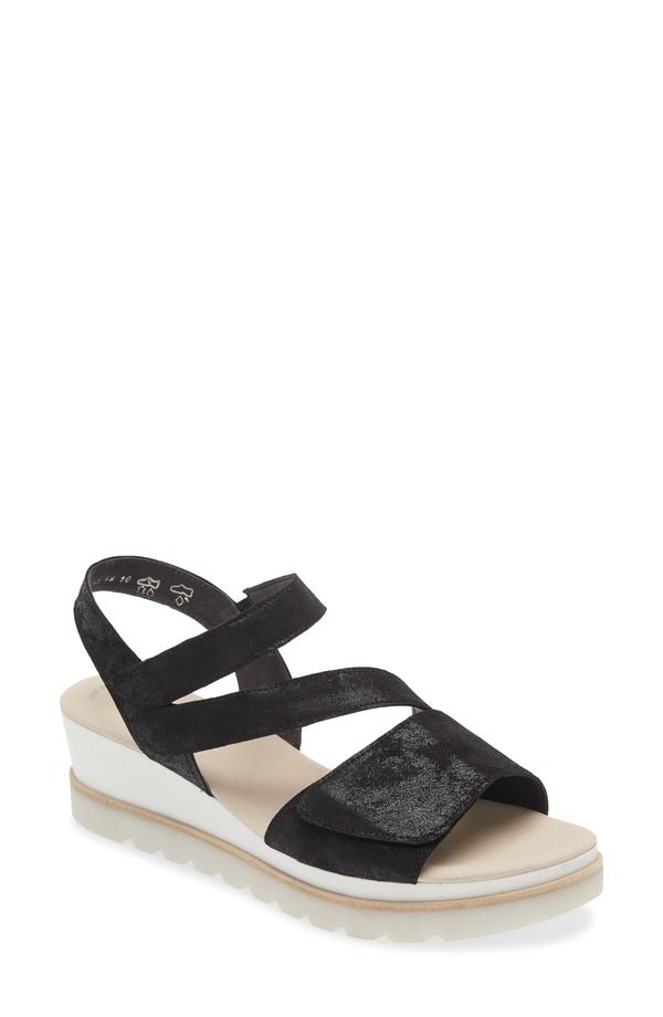 ガボール レディース シューズ ヒール アシンメトリー サンダル Gabor Asymmetric Wedge Strappy Sandal Black ブラック