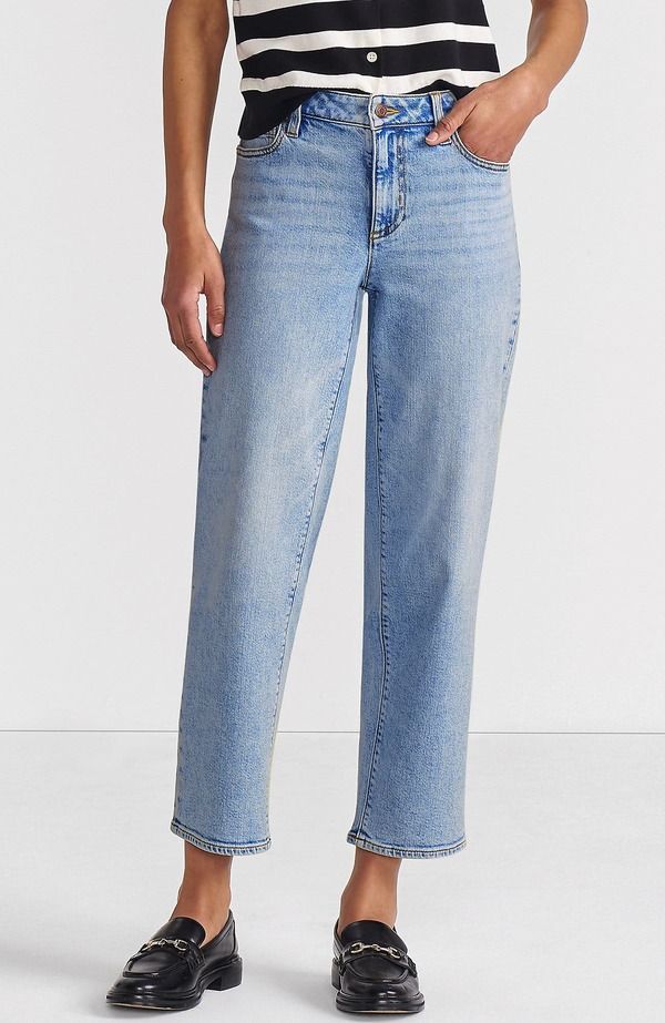 ランズエンド レディース ボトムス デニムパンツ ジーンズ Lands End Soft Denimid Rise Relaxed Straight Crop Jeans Harlow Blue Wa
