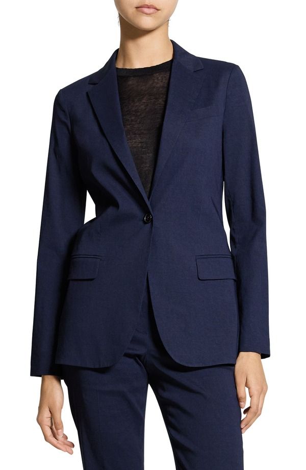 セオリー レディース アウター ジャケット・ブルゾン スリムフィット ブレザー リネン Theory Slim Fit Linen Blend Blazer Midnight Navy ネイビー