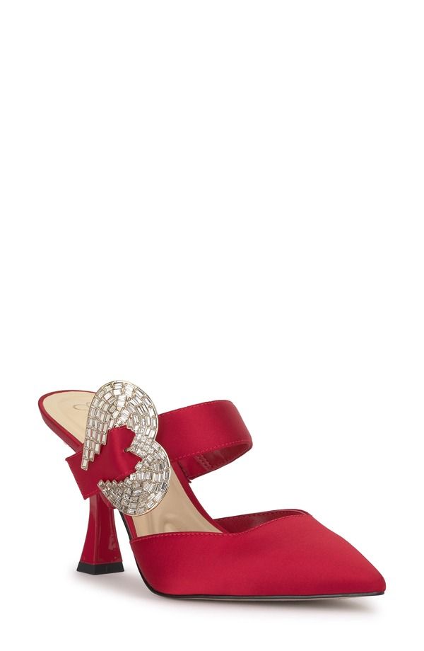ジェシカシンプソン レディース シューズ サンダル サテン Jessica Simpson Favica Embellished Satin Slide Mule Red Muse レッド