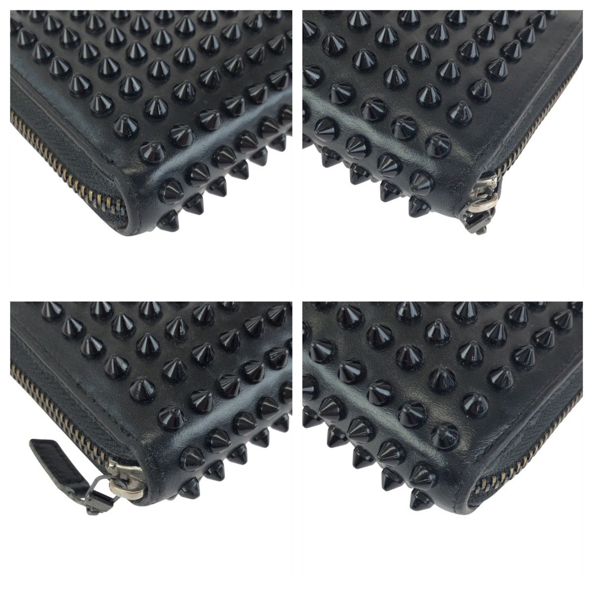 Christian Louboutin クリスチャンルブタン パネトーネスパイク 黒 レッド ゴールド金具 レザー 長財布 ラウンドファスナー メンズ 602592【中古】