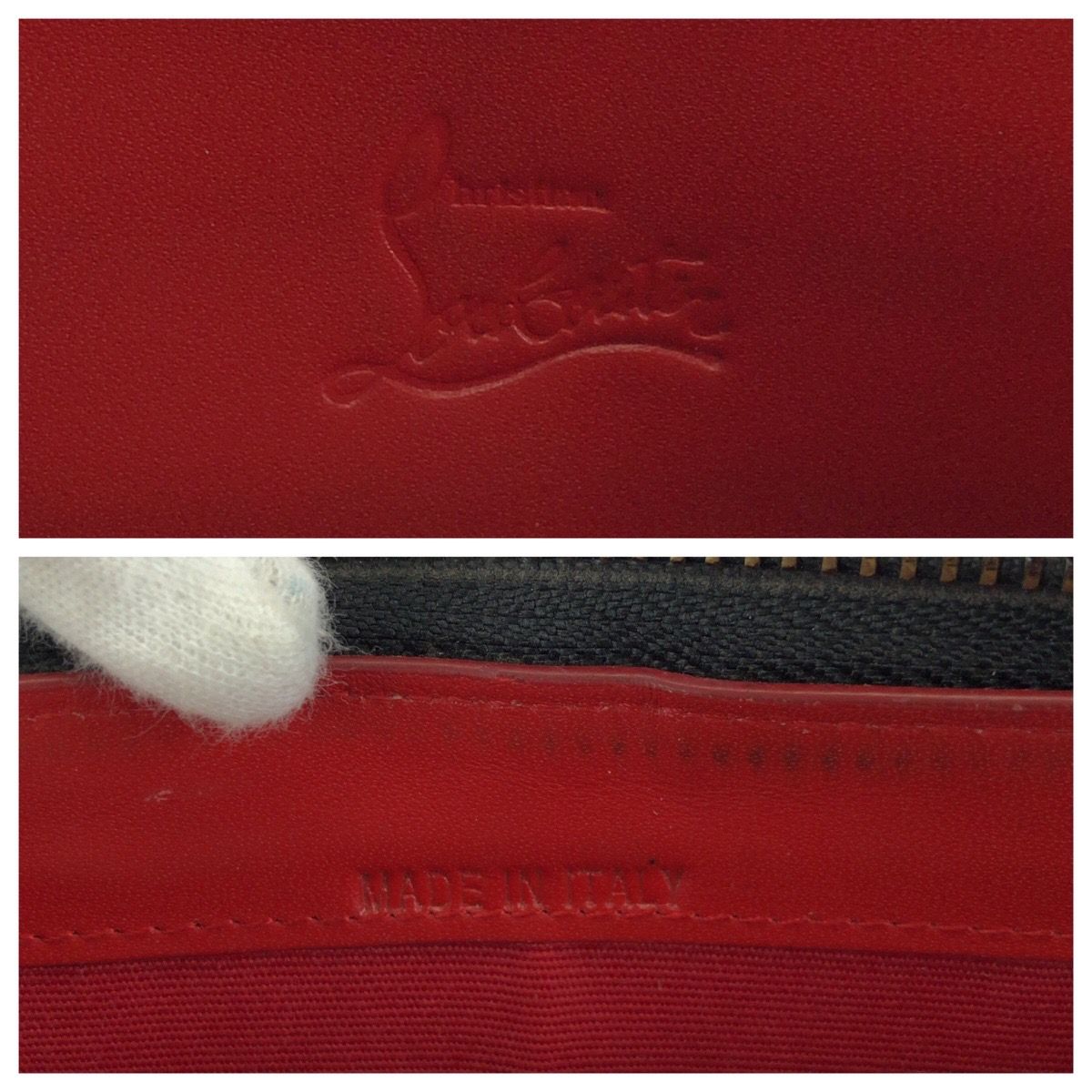 Christian Louboutin クリスチャンルブタン パネトーネスパイク 黒 レッド ゴールド金具 レザー 長財布 ラウンドファスナー メンズ 602592【中古】