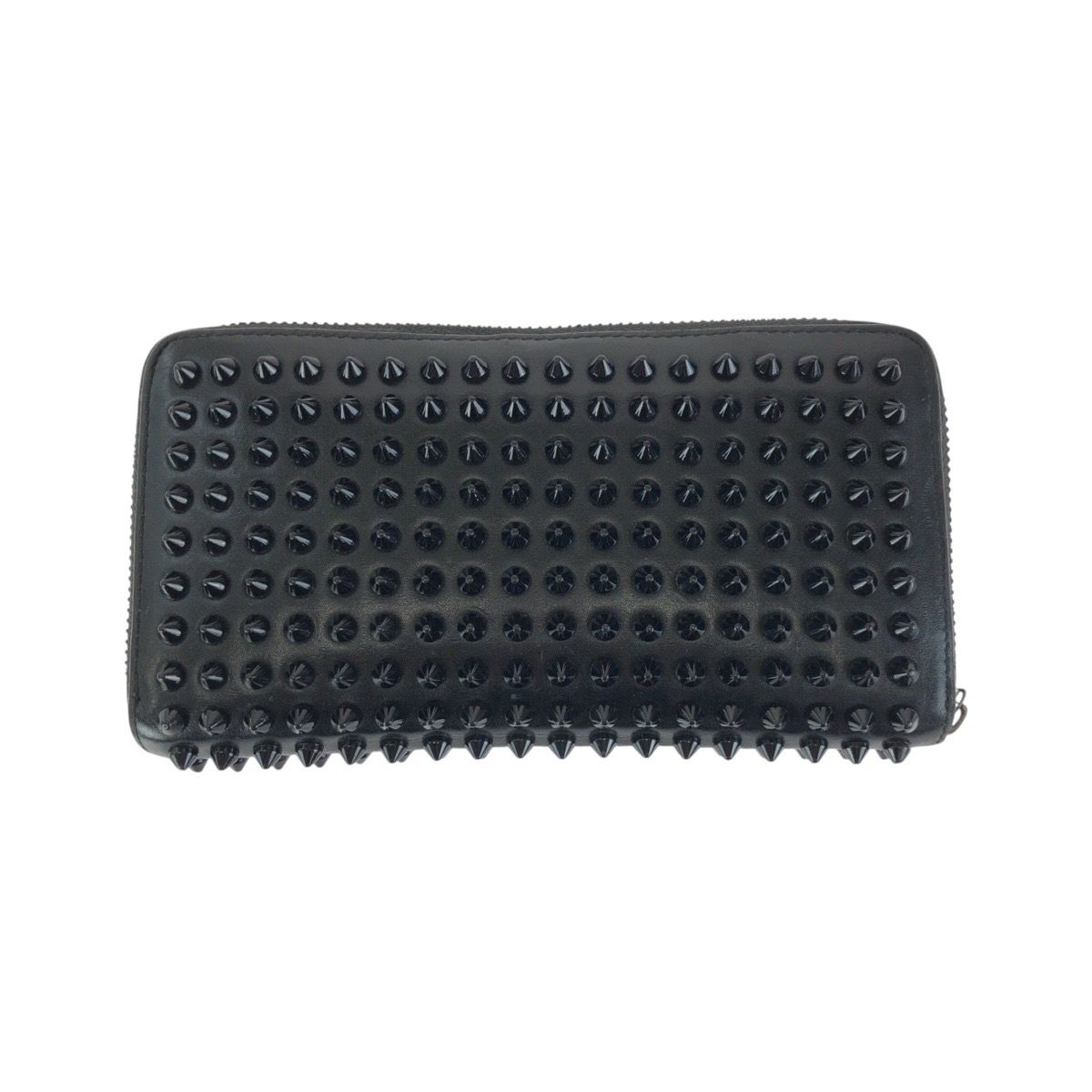 Christian Louboutin クリスチャンルブタン パネトーネスパイク 黒 レッド ゴールド金具 レザー 長財布 ラウンドファスナー メンズ 602592【中古】