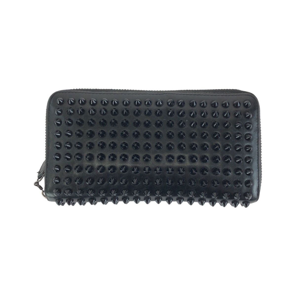 Christian Louboutin クリスチャンルブタン パネトーネスパイク 黒 レッド ゴールド金具 レザー 長財布 ラウンドファスナー メンズ 602592【中古】