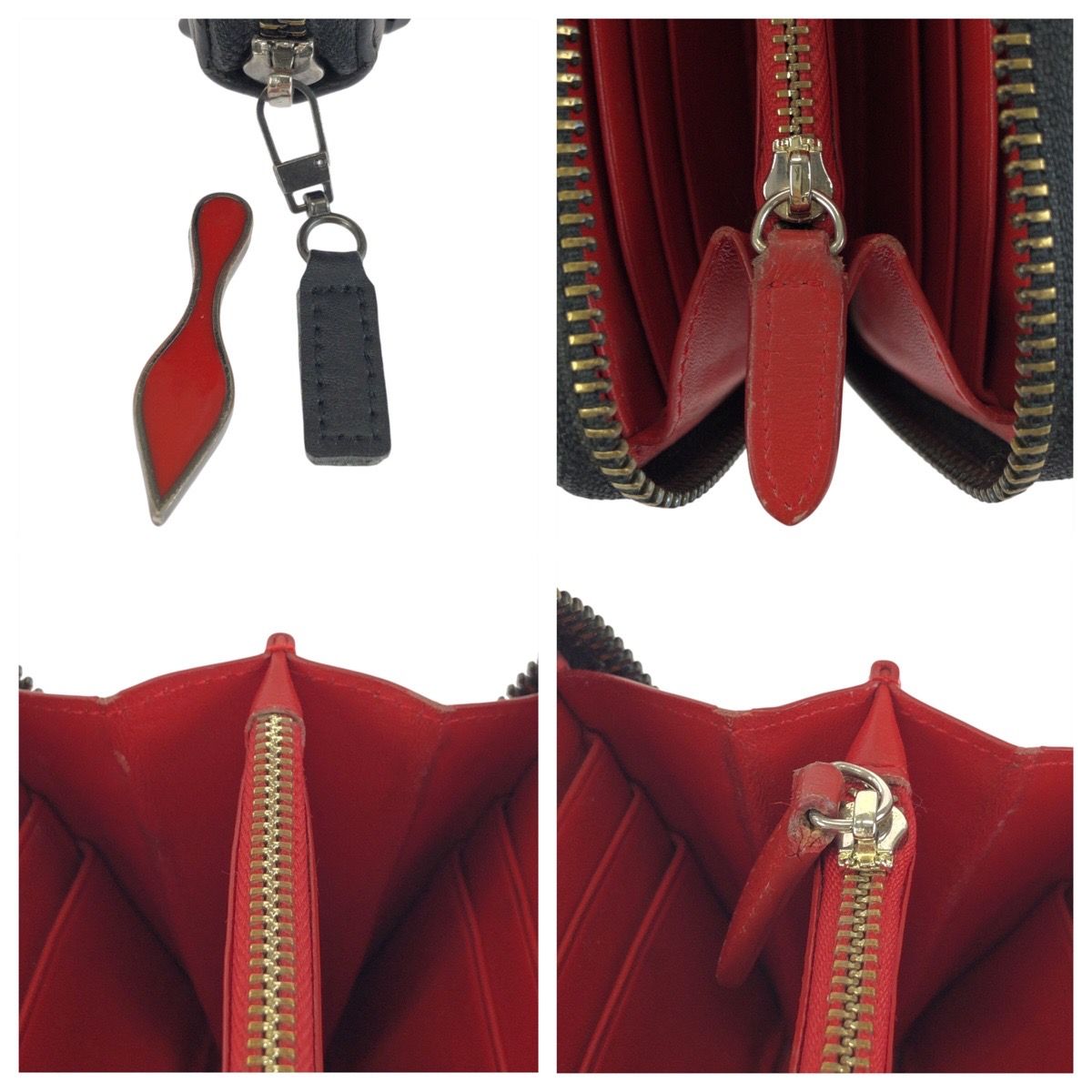 Christian Louboutin クリスチャンルブタン パネトーネスパイク 黒 レッド ゴールド金具 レザー 長財布 ラウンドファスナー メンズ 602592【中古】