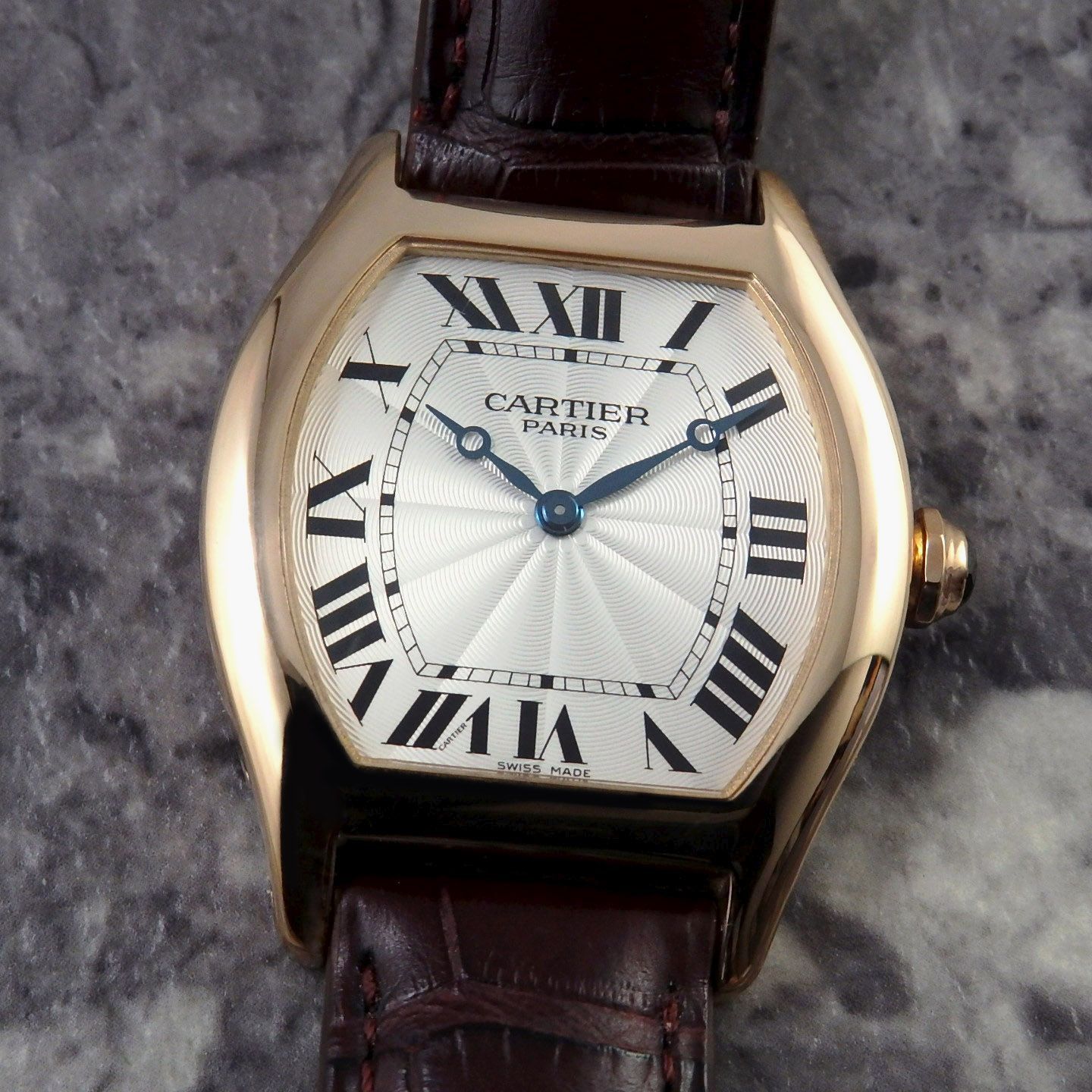 カルティエ Tortue トーチュ LM CARTIER PARIS CPCP 2498E ローマ ギョーシェダイヤル 手巻き トノー 18K ピンクゴールド 金無垢