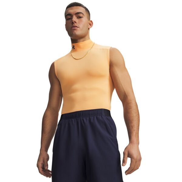 アンダーアーマー メンズ トップス シャツ ノースリーブ Under Armour Mens HeatGear Compression Mock Sleevelesshirt Orange BlocB