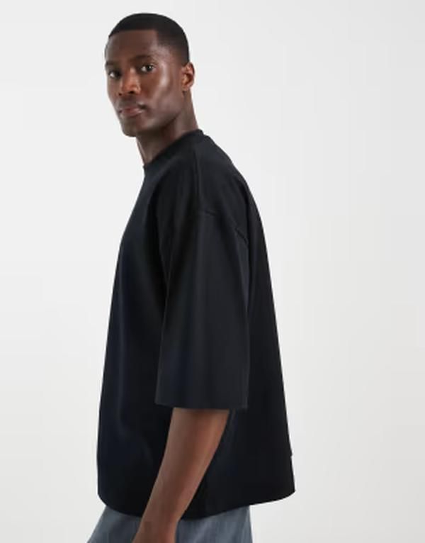エイソス メンズ トップス Tシャツ ASOS DESIGN heavyweight boxy oversized Tshirt withalf sleeve Black ブラック