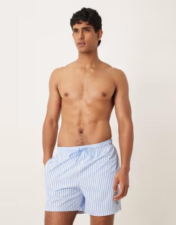 カルバンクライン メンズ 水着 ハーフパンツ・ショーツ ドローコードウエスト ショートパンツ Calvin Klein drawstring waist swim shortstripe 20186