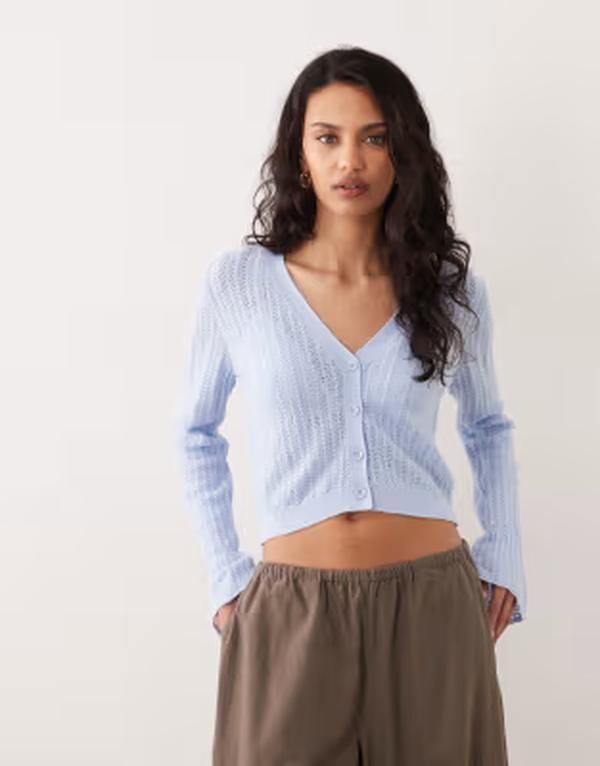 ミスセルフフリッジ レディース アウター カーディガン ニット Misselfridge knit cardigan with flute sleeve Pale blue ブルー
