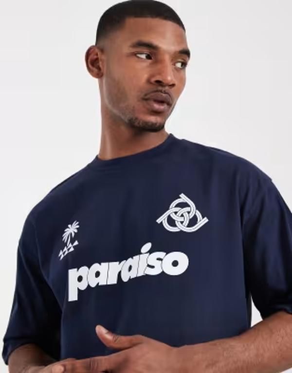 エイソス メンズ トップス Tシャツ グラフィック ASOS DESIGN oversized Tshirt with soccer graphic NAVY BLAZER ネイビー 8,985円
