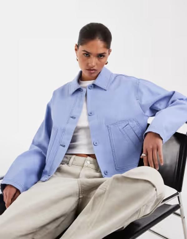 エイソス レディース アウター ジャケット・ブルゾン コットン ASOS DESIGN short cotton Harrington jacket in pale blue ブルー