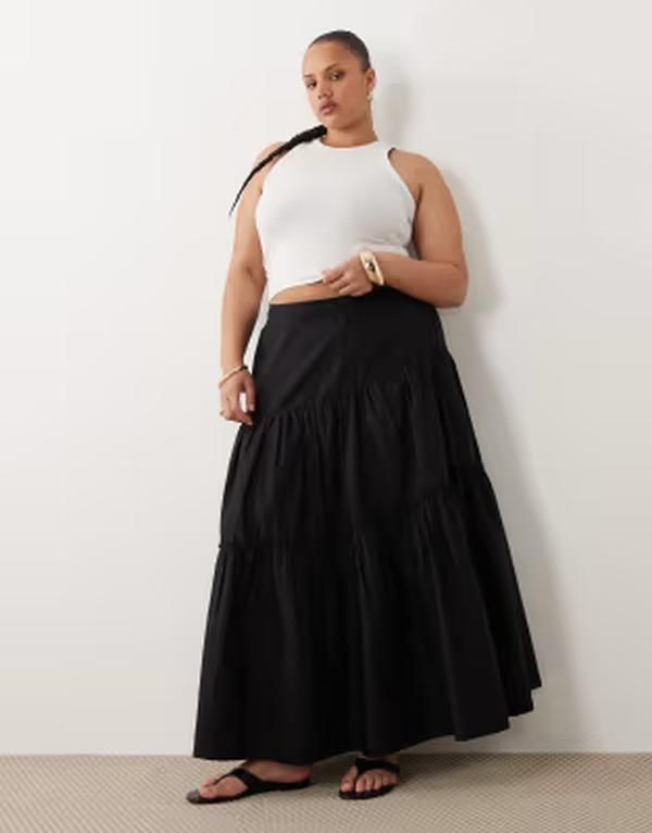 エイソス レディース ボトムスカート ティアード アシンメトリー マキシ ASOS Curve ASOS DESIGN Curve asymmetric tiered boho maxi skirt