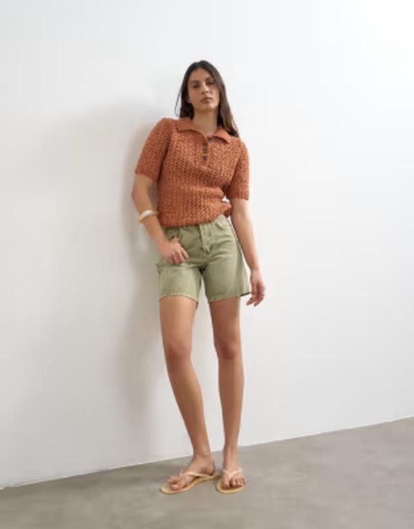 トップショップ レディース ボトムス ハーフパンツ・ショーツ ショートパンツ デニム Topshop denim Editor shorts in apple green グリーン