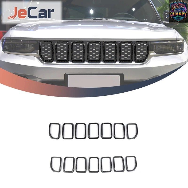 ABS製自動車用フロントバンパーグリルリングカバー、グリルメッシュトリム装飾ステッカー、ジープグランドチェロキー2021年以降