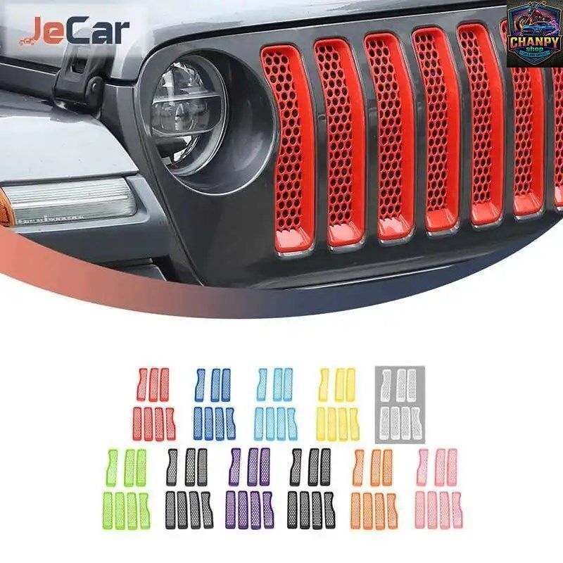 ジープ ラングラー JL JT グラディエーター 2018+ フロントバンパー グリル メッシュ オーナメント エクステリア カー グリル リング カバ