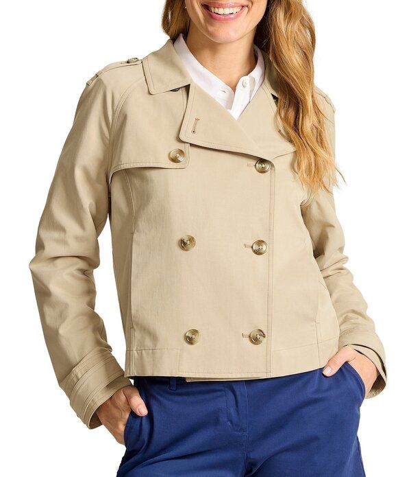 トッミーバハマ レディース アウター コート クロップド ジャケット Tommy Bahama Crop Trench Micro Peached Twill Notch Lapelong Sleev