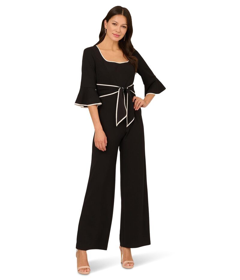 アドリアナ パペル レディース トップス ジャンプスーツ フリル Adrianna Papell Ruffle Sleeve Jumpsuit BlackIvory アイボリー