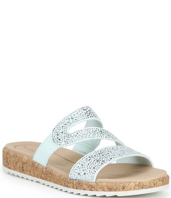 アレックスマリー レディース シューズ サンダル リネン Alex Marie Missy Linen Rhinestonembellished Wedge Sandals Beach Glass