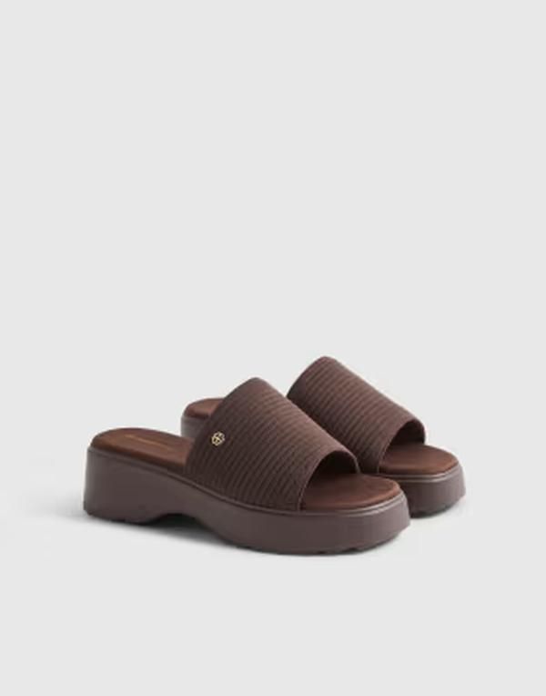 リバーアイランド レディース シューズ サンダル ニット River Island knit mule flatform sandals in dark brown ブラウン